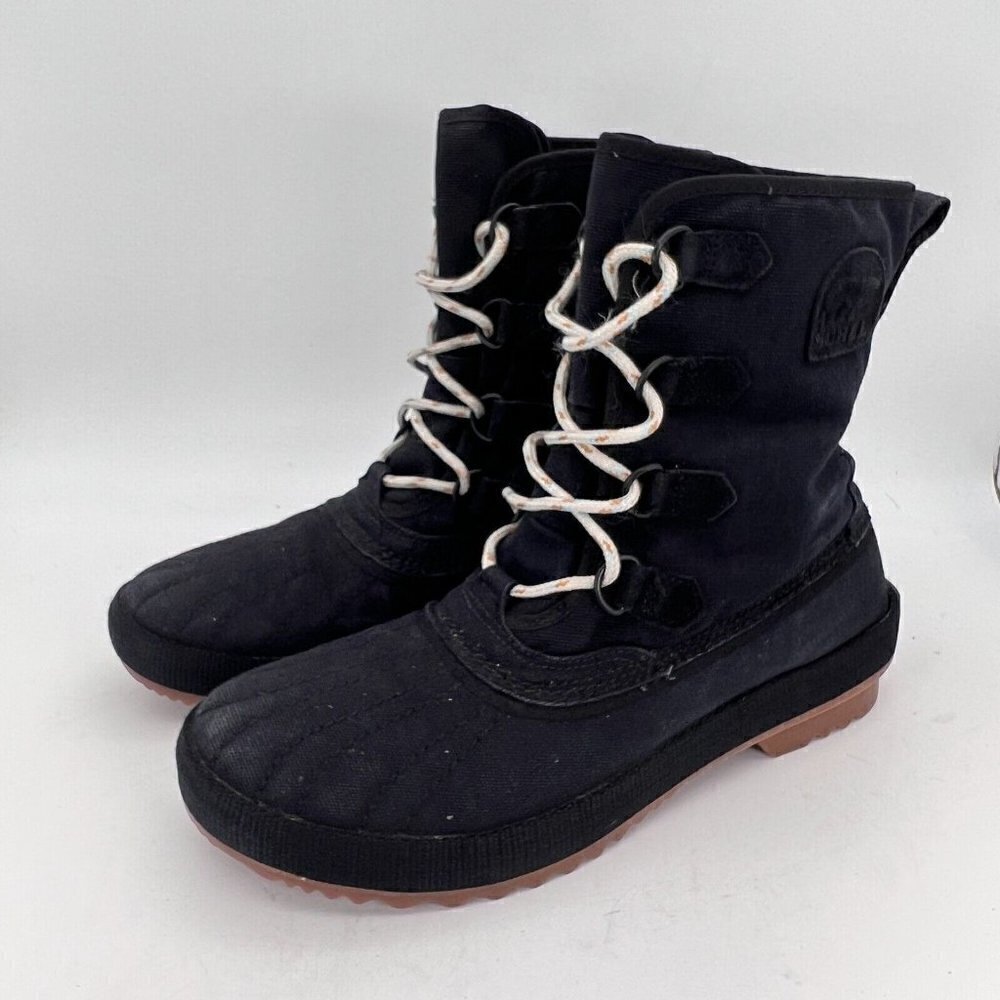 Sorel Canvas Women Size 9.5 High Top Winter Boots Black NL 1686-010